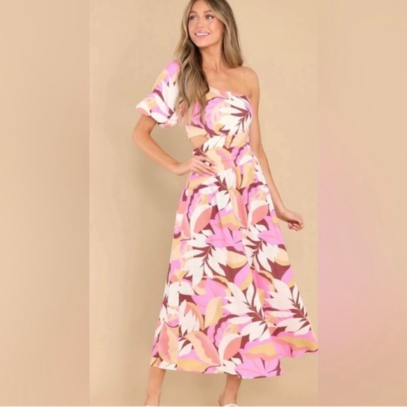 MINKPINK Dresses & Skirts - MINK PINK KALI ONE SHOULDER DRESS PINK/MULTI